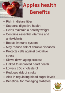Health benefits and uses of apples infographic.