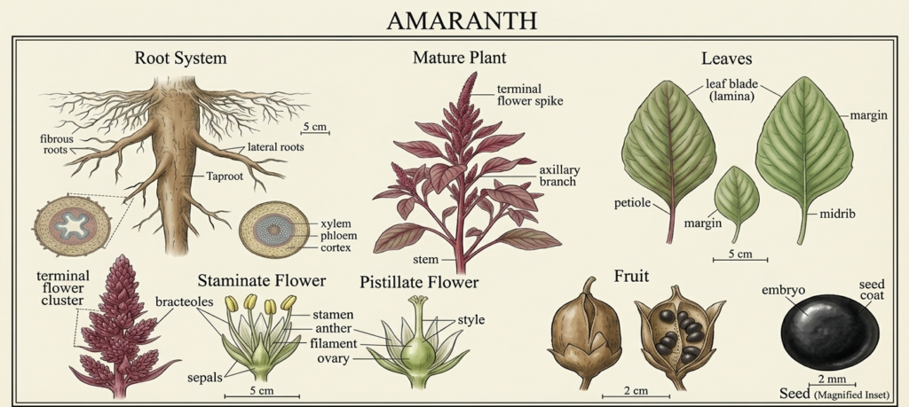Botanical illustrations of Amaranth plant 