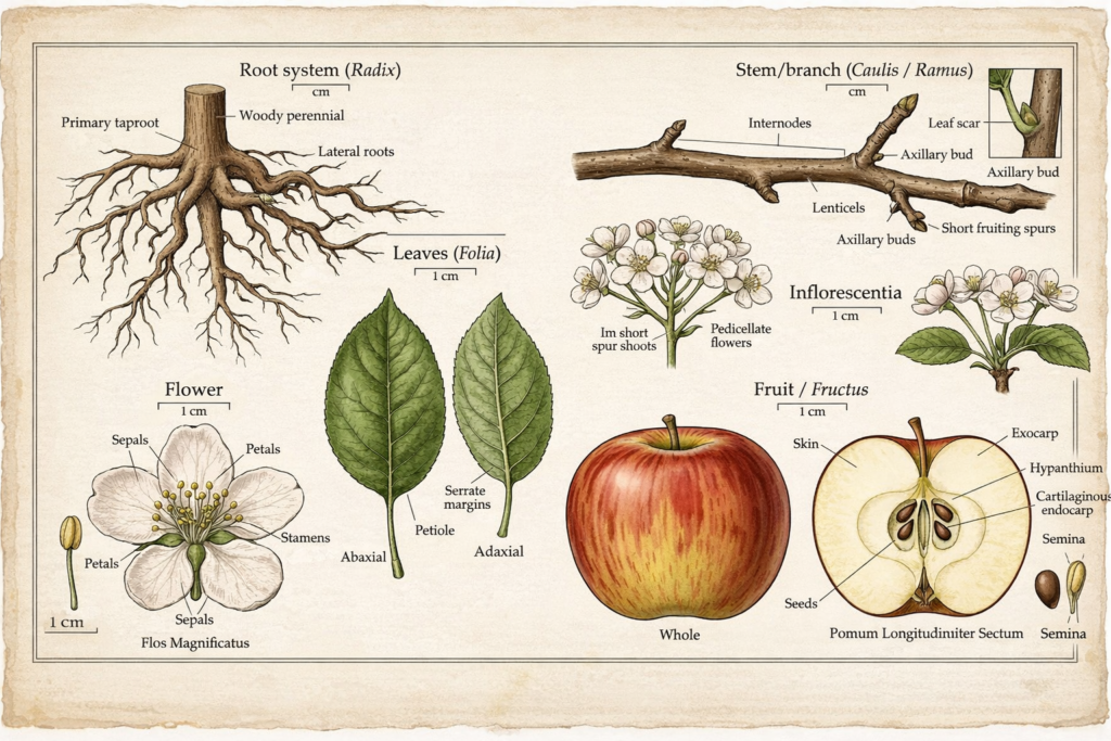Botanical illustration of apple tree