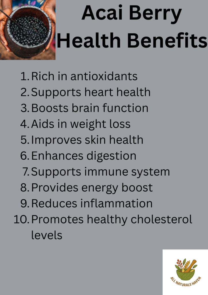Health benefits and uses of Acai Berry, an infographic