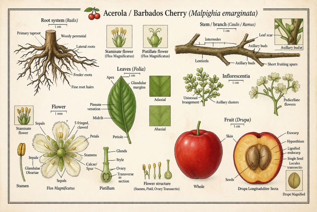Botanical illustration of Acerola plant part