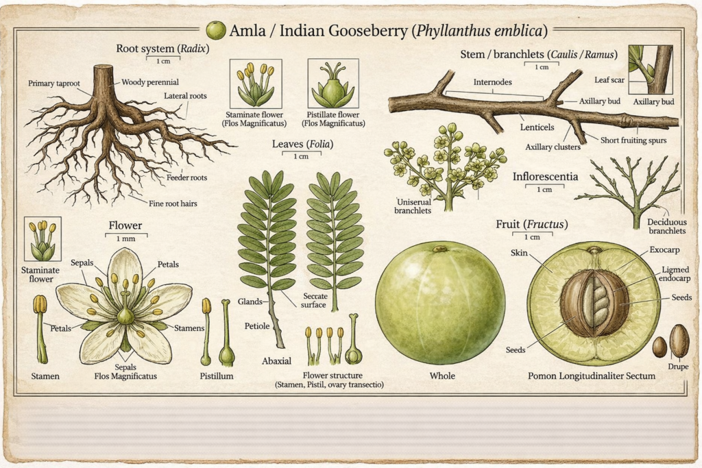 Botanical illustration of amla plant