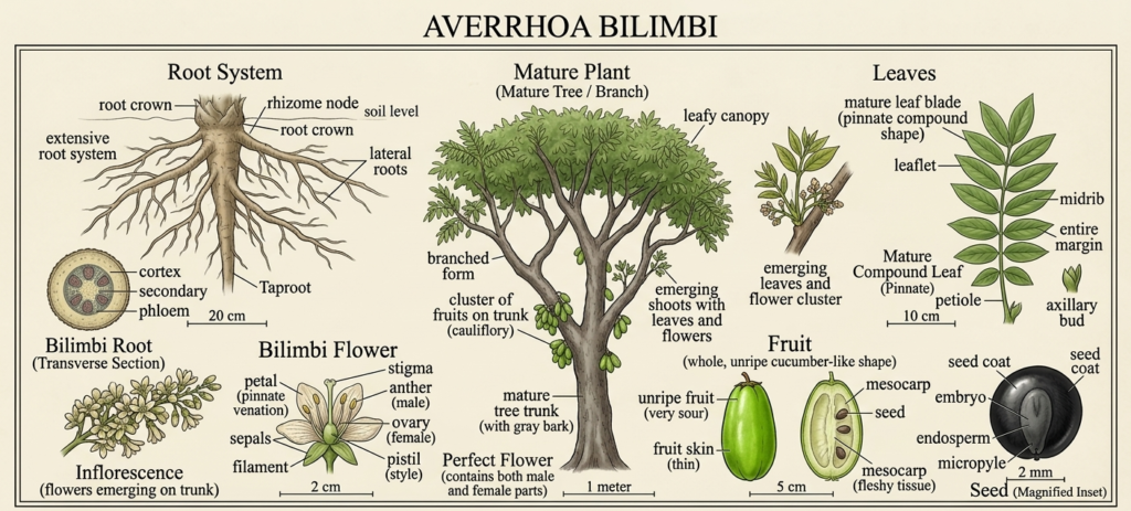 Botanical illustration of bilimbi plant