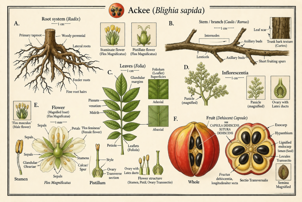 Botanical illustration of ackee plant