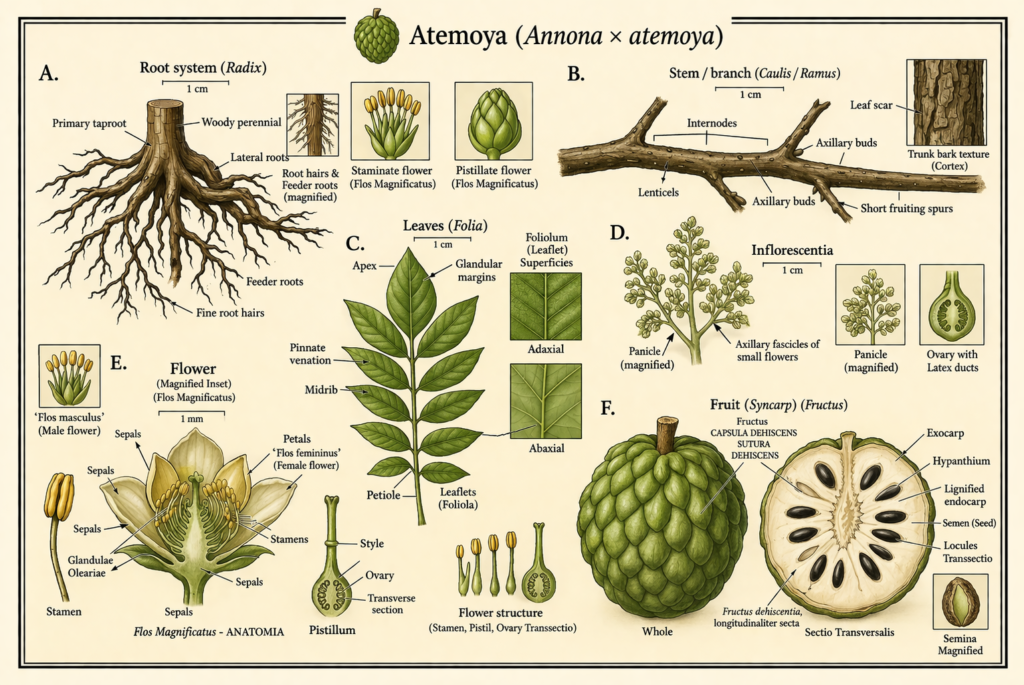 Botanical illustration of Atemoya plant