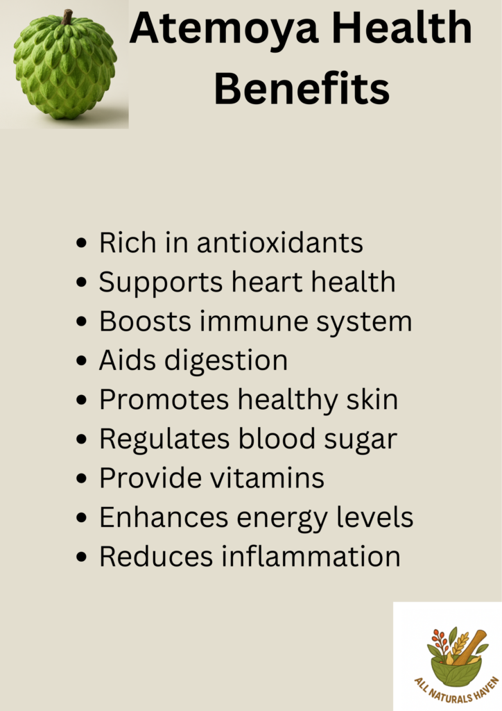An infographic on the health uses and benefits of Atemoya