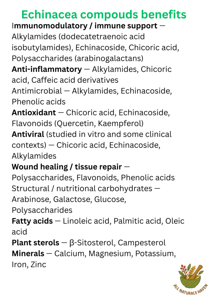 Informational poster on the utility of compounds found in echinacea, e.g., polysaccharides in tissue repair